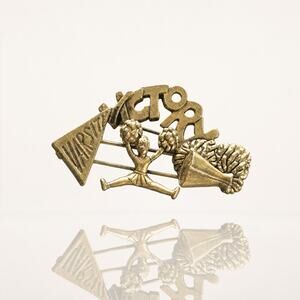 Vintage Moving Cheerleader Brooch, Gold Tone "Victory" & "Varsity" Cheer Pin